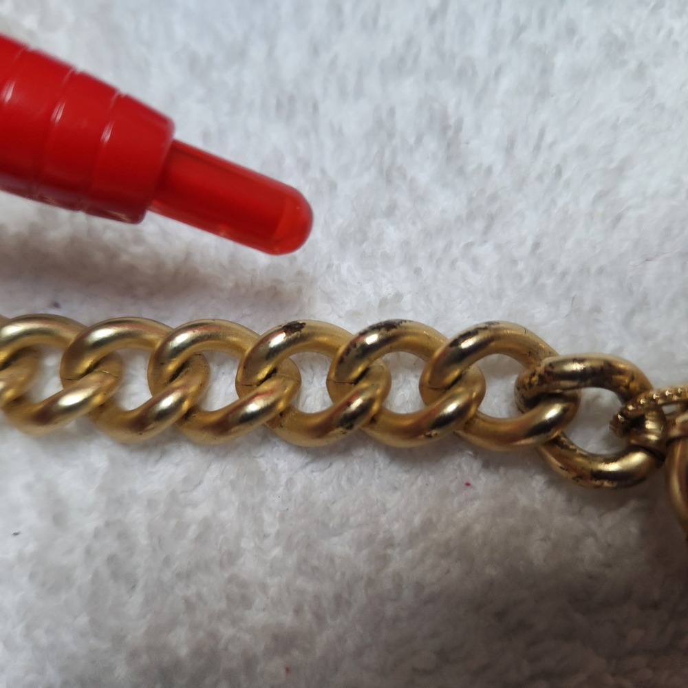 Vintage Gold Tone Chunky Curb Chain Bracelet Medallion Charm Faceted Stone 7.0" - Picture 11 of 14